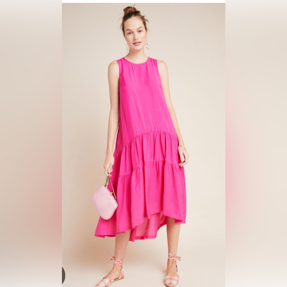 Anthropologie maeve pink tiered dress sz M